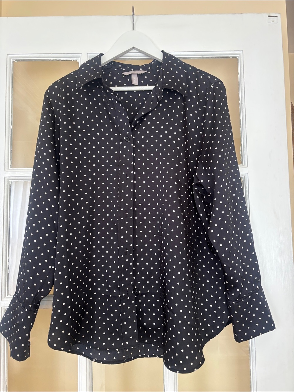 H&M Black Button-Down Shirt with White Polka Dots